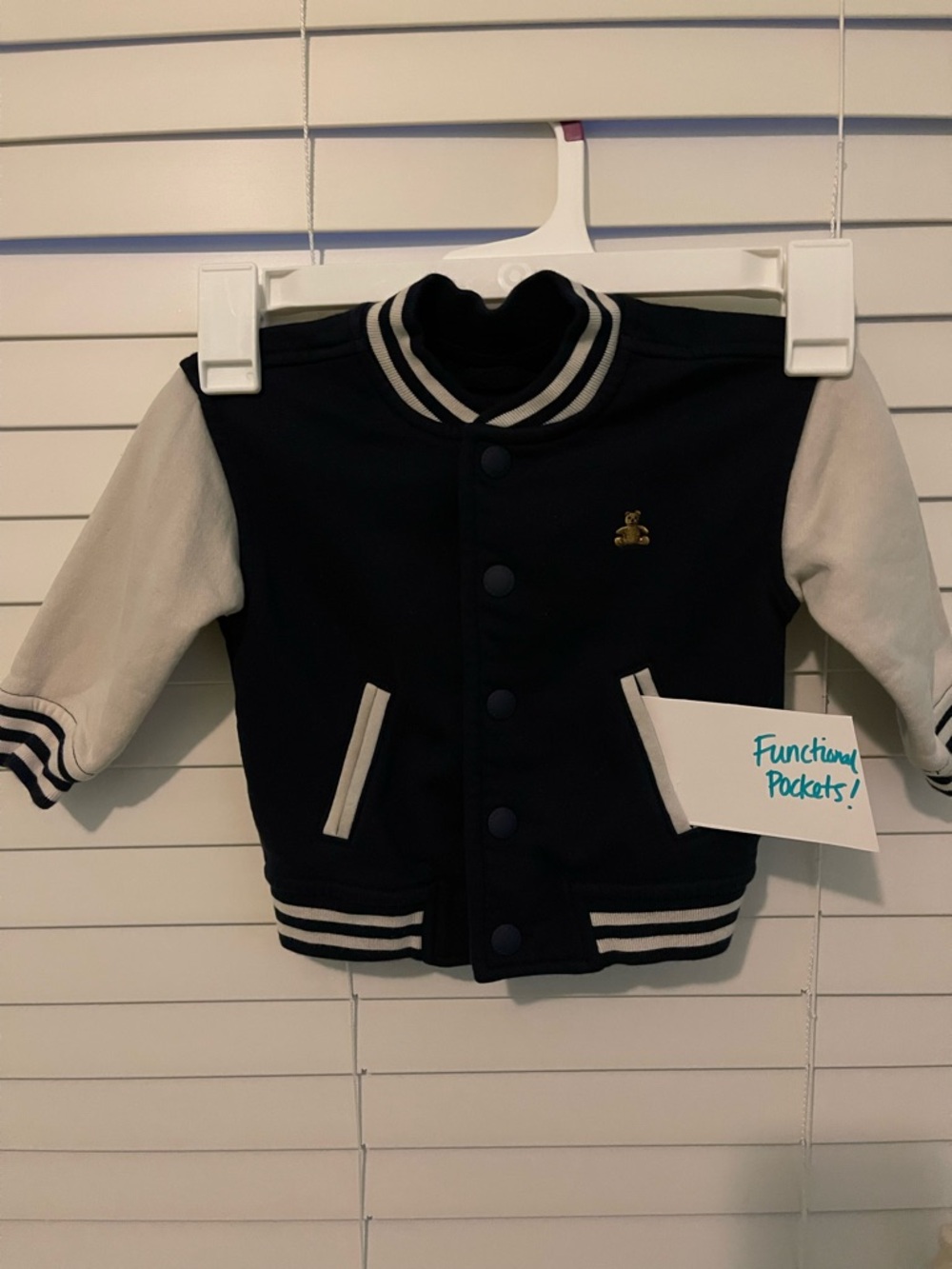Gap Brannan Bear varsity jacket- cotton - blue/off white- toddler size 6-12M